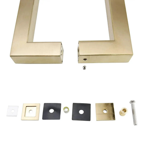 Stainless Steel 304 Grade Tubular Back-To-Back Shower Door Pull Handle, 8-Inch Center-To-Center, Satin Brass Finish components and screws