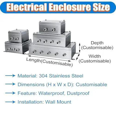 Heavy-Duty Stainless Steel Junction Box for Control Panels, Wall Mounted Electrical Enclosure, 304 Stainless Steel, Customisable Sizes