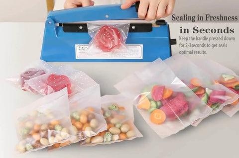 Using 16 Inch Impulse Heat Sealer For Plastic Bags Manual Bags Sealer Machine With Extra Replacement Element Grip For PE PP Bags Poly Bag Sealing Tool Quick Strong Seals And Easy Operation sealing snack bags.