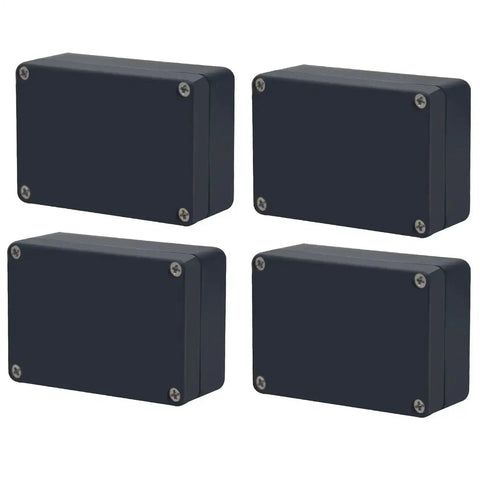 Four black IP67 Waterproof Plastic Project Box Enclosure With Built In Gasket, Rugged Junction Box For Electronics Projects, 3.3x2.3x1.3 inches