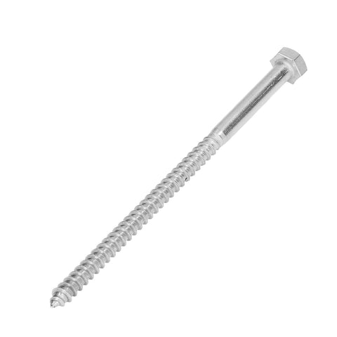 Side view of Pro Grade Self Tapping Wood Hex Lag Screws M8 X 150Mm, A2-70 Stainless Steel, half thread design with integrated head