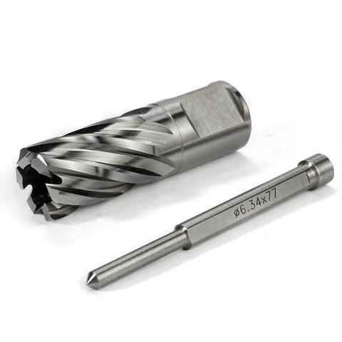 Heavy Duty Three Quarter Inch Annular Cutter For Magnetic Drill Press With Weldon Shank And Pilot Pin 1 Inch Cutting Depth Two Flat Built