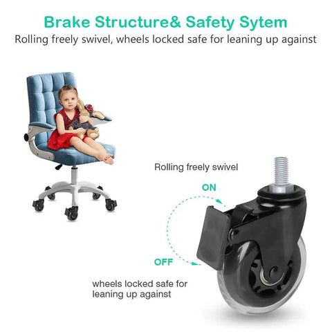 Office chair with 3 Inch Swivel Stem Casters With Locking Brakes Threaded 3/8-16UNC Stud, highlighting brake locking safety feature.