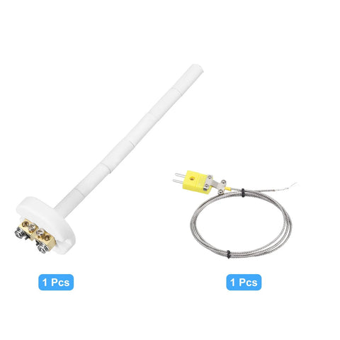 6-inch white K-type ceramic kiln thermocouple probe with 3.3 ft braided lead and yellow plug (2 pieces)