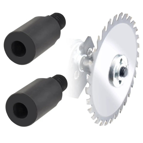 Two black M10 blade sleeves beside a silver circular angle grinder saw blade with mounting hub.
