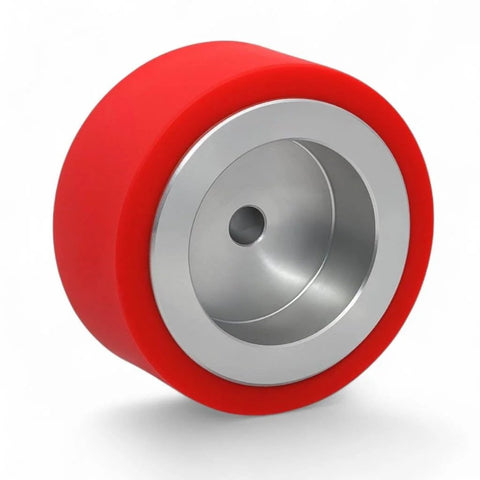 2pcs 51mm Robot Wheels Pair with high grip polyurethane traction tires Shore 30A CNC aluminum hubs close-up view