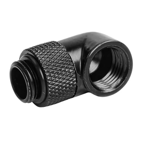 Rotary G1/4 PC water cooling fitting, black, male-to-female with knurled grip