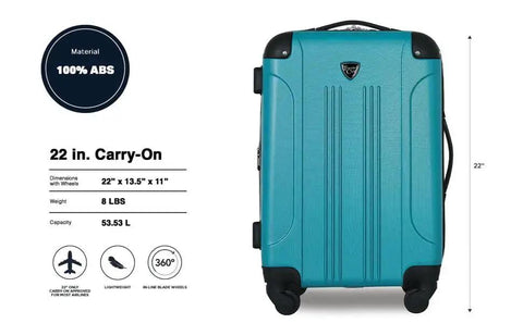 Teal 22 Inch Expandable Hardside Spinner Carry On Luggage With Durable ABS Shell And 360 Degree Wheels Flexible 3 Piece Travel Set Or Full 5 Piece Luggage Set For Weekend Getaways And Business Trips Travel In Style With Travelers Club