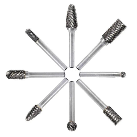 Versatile 8-Piece Carbide Burr Set For Die Grinder With One Quarter Inch Shank Double Cut Bits For Woodworking Carving Engraving Polishing Grinding