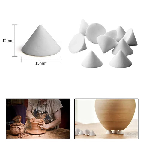 Pottery kiln nails, 50 white cone-shaped ceramic refractory supports, 12mm tall x 15mm base.
