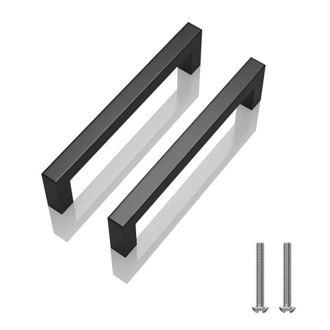 30 Pack Matte Black Stainless Steel Cabinet Pulls Center To Center 5 Inch Square Kitchen Cabinet Handles with screws shown