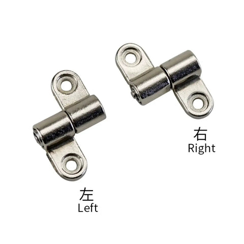 Pair of small damping hinges with adjustable torque shafts; 360-degree flip, left and right.