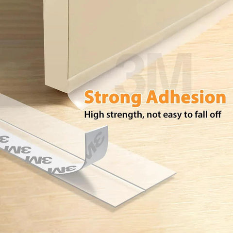 33.5 Ft Weather Stripping Door Seal Strip With Self Adhesive Silicone Tape for draft stopper shown partially installed under a door.