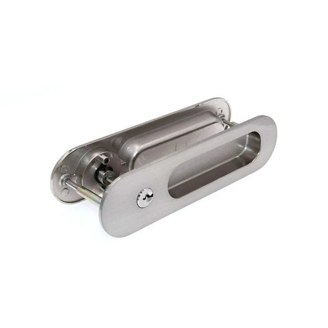 6.8 Inch Brushed Silver Privacy Pocket Door Lock Hardware With Invisible Recessed Handle Latch And Keys Sliding Door Mortise Lock
