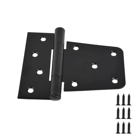 Heavy Duty Black Gate Hinges 3.5 Inch With Screws Pack Of 6 For Wood Fences Barn Doors Outdoor, showing hinge and screws
