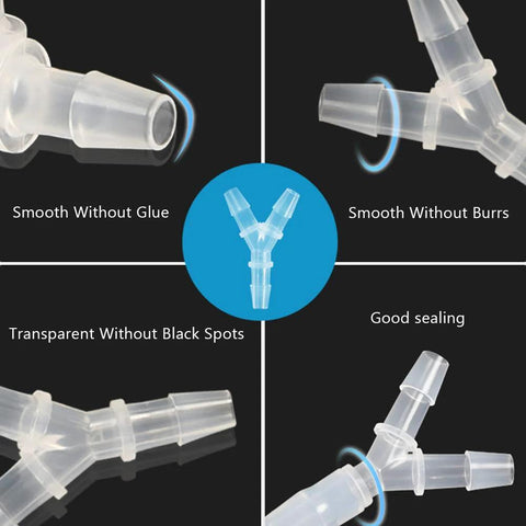 Pack of 4 clear 1/2 inch hose barb Y-shaped plastic tubing fittings for 3-way connections