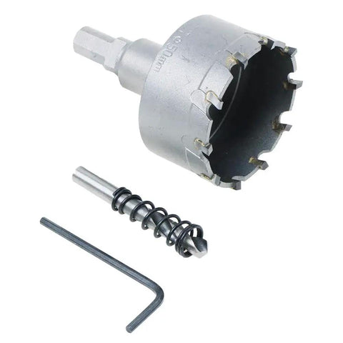 2-Inch Hole Saw Kit With Carbide Tip TCT For Thick Metal And Wood, Universal Arbor Fits Most Drills, showing components