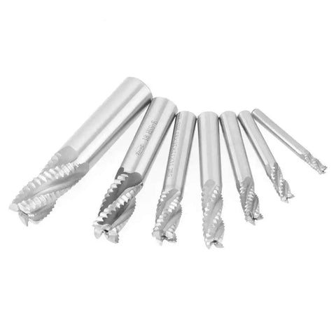 Roughing End Mill Set For Metalworking, 7 Pieces, HSS CNC Milling Cutter With 4 Flutes, precision bits for M6 M8 M10 M14 M20