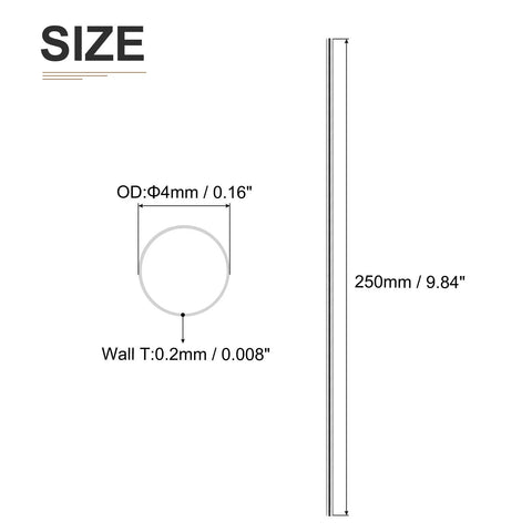 DTGN stainless steel tube, 4mm OD, 0.2mm wall, 250mm length