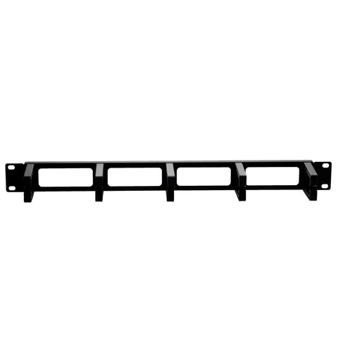 1U Horizontal Cable Management Panel With 5 Plastic Cable Rings and Steel Base for 19 Inch Racks, Easy Mounting, Rack Cable Organizer