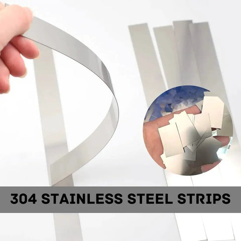 Stainless Steel Shim Stock Set 304 Grade, 12 Inch Long By 1 Inch Wide By 0.02 Inch Thick Metal Strips, Five Pack, front view