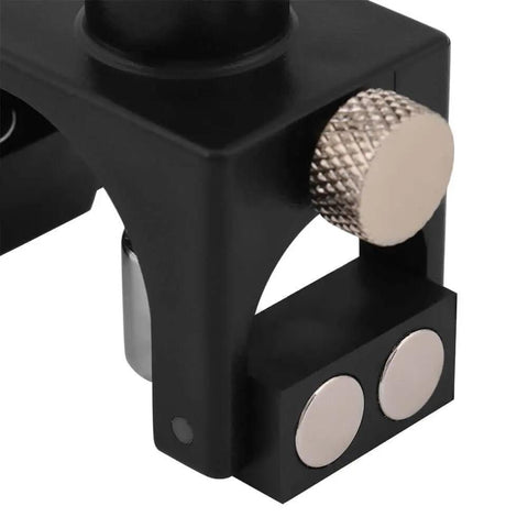 Close-up of Magnetic Planer Jointer Knife Setting Jig With Vernier Gauge showing dual-magnet system for blade alignment