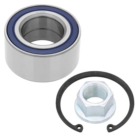 Two Pack Front Wheel Hub Bearing Assembly For 2000-2006 Nissan Sentra 1.8L 4 Cylinder And 2000-2001 2.0L 4 Cylinder Front Driver Or Passenger Side Replaces WA930561K WH90161K OEM Compatible, showing a single bearing ring, nut, and circlip