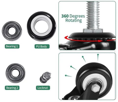 Components of 2 Inch Caster Wheels With Threaded Stem Three Eighths Inch By Sixteen Threads One Inch Stem Heavy Duty Polyurethane Casters