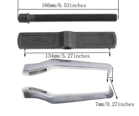 Heavy Duty 2 Jaw Puller With Single Hook Lifting Tool, Chrome Vanadium Steel, disassembled view showing components and measurements