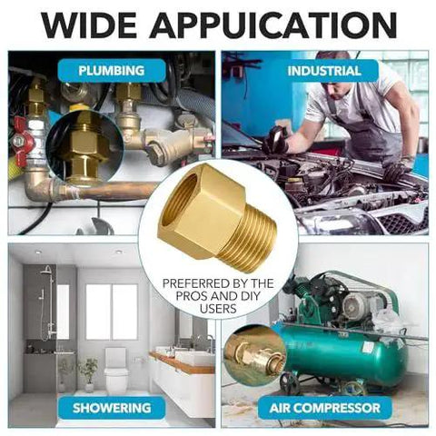 Brass Pipe Fitting Kit Half Inch NPT Male To Half Inch Female Adapters 1200 PSI high pressure uses in plumbing, industry, and showering