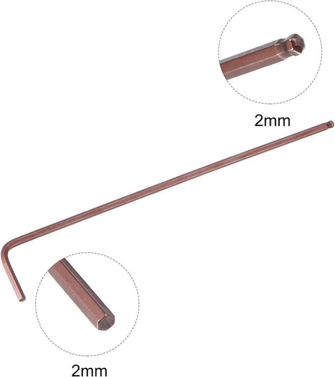 Two Millimeter Ball End Hex Key Wrench Long Arm L Shape For Home Diy And Pro Grade Machine Repairing Durable S2 Steel Construction Rust Resistant 97mm Length Narrow Tip For Tight Spaces And High Torque Applications
