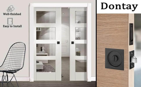 Privacy Pocket Door Lock And Pull In Stainless Steel 304 With Antique Brass Finish Emergency Unlock Feature installed view