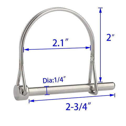 Two Pack Extended PTO Pins For Safety Coupler Locking Fit One Quarter Inch By Two And Three Quarter Inches Shafts Marine Grade 316 Stainless Steel Heavy Duty Shaft Locking Pins For Agricultural And Industrial Equipment Saltwater Ready, side view with dimensions