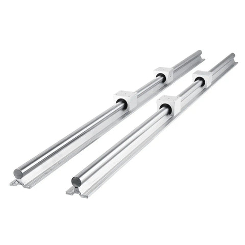 Heavy Duty Linear Rail Kit SBR20 1200mm with Four SBR20UU Bearing Blocks for DIY CNC Routers, showcasing two smooth steel rails.