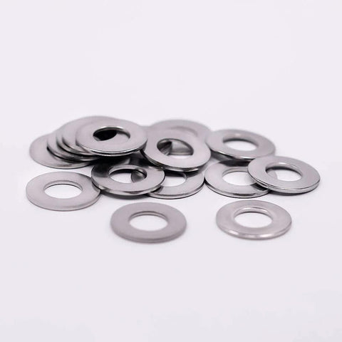 Flat washer, 1/4 inch stainless steel, ID 0.28 in, OD 0.63 in, bright finish, pack of 50