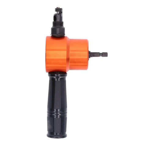 Side view of Pro Grade Double Head Electric Nibbler Attachment With 360 Degree Rotating Cutter for sheet metal cutting