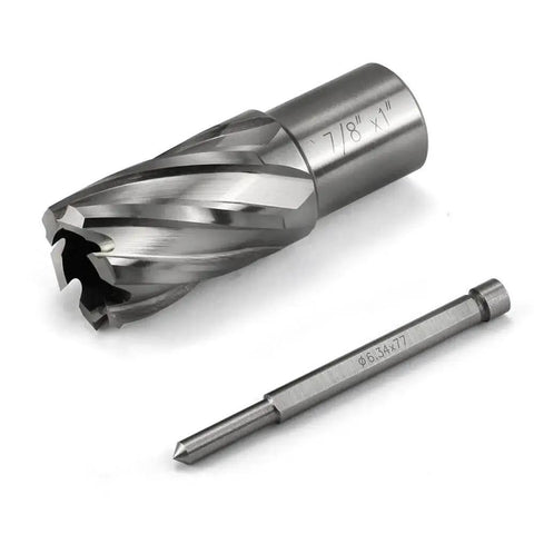 Annular Cutter Set HSS Slugger 7/8 Inch Cutting Diameter With 3/4 Weldon Shank And 1 Inch Cutting Depth Includes Pilot Pin