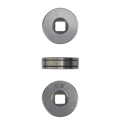 Two 25mm steel wire-feed drive rollers, 0.6/0.8mm, square center hole for SSJ16 wire feeder.