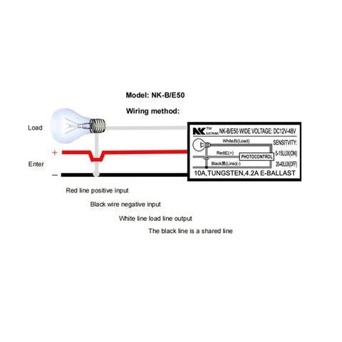 Wiring diagram for DC 8 To 50V Photoelectric Switch For Auto On Off Dusk To Dawn Light Sensor Control Perfect For Outdoor Lighting Systems.