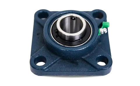 Self Aligning Pillow Block Bearing UCF205 1 Inch Bore 4 Bolt Flange with Solid Square Base, front view.