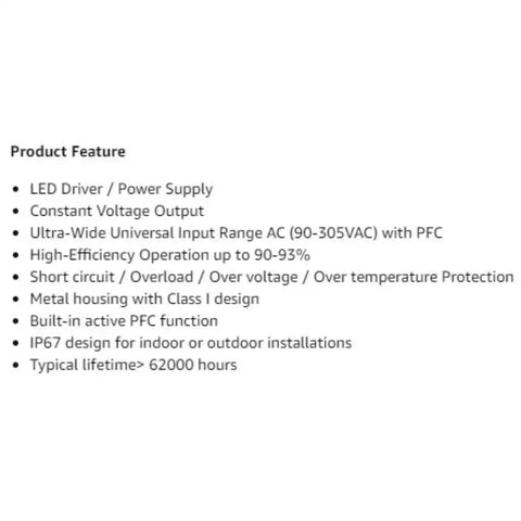 Product features of 320W 24V DC LED Driver And Power Supply With Dual CV And CC Output, IP67 Waterproof, UL Recognized, 90-305VAC Input.