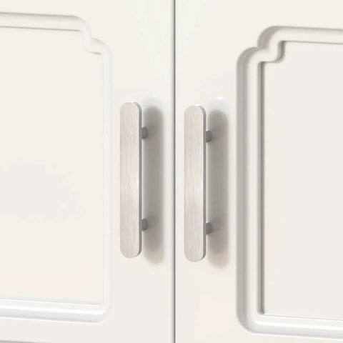 10 Pack Brushed Nickel Cabinet Handles Four And Three Quarters Inch Length With 3 Inch Center To Center Holes on white doors