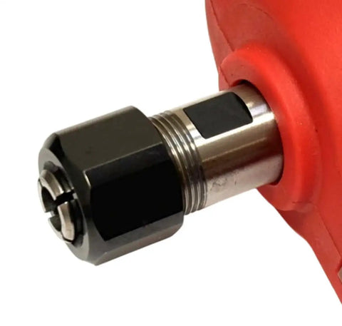 Close-up of 1/4 Inch Collet Nut And Collet Assembly Kit For Die Grinders Replacement Parts Set attached, showing metal detail.