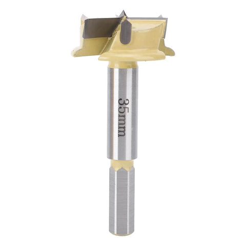 35mm Hinge Boring Bit With 9mm Hex Shank For Woodworking, 10mm Drilling Depth, 3 Flute Hinge Hole Cutter With Carbide Teeth