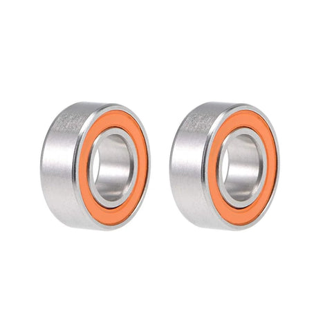Two stainless steel hybrid ceramic bearings with orange seals, SMR115-2RS CB 5x11x4mm and S623-2RS CB 3x10x4mm.