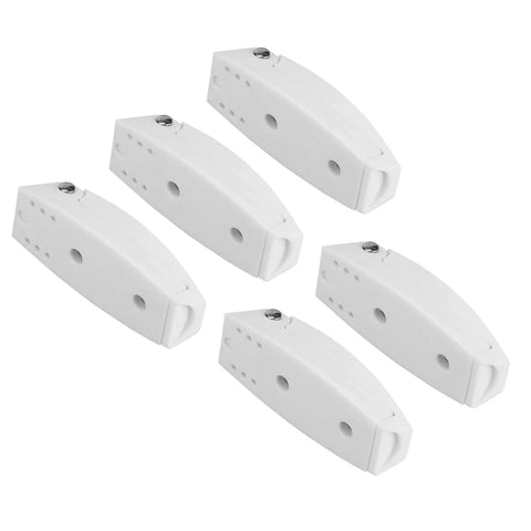 5 Pack Baggage Door Catch For RVs White ABS Door Holder For Cargo Compartments And Doors Spring Loaded Hinge viewed from above