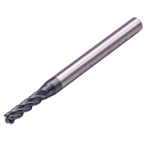 Pro Grade Solid Carbide End Mill Set Five Pcs Four Flute Three Thirty Second Inch Cutting Diameter Shank One Eighth Inch LOC One And Half Inch OAL AlTiN Coated 35 Deg Helix Square End Mills Alloy Steel Hardened Steel Iron Copper close-up