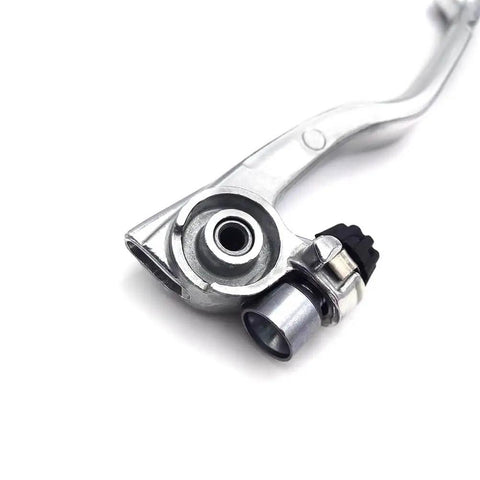 Close-up of CNC aluminum hydraulic clutch lever and master cylinder for KTM dirt bikes, smooth action, pro grade durability.
