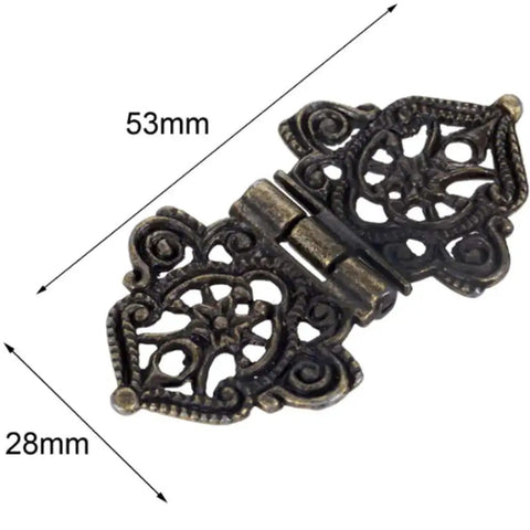 Antique lace hinge measuring 53x28 mm, part of Set Of 10 Antique Lace Hinges With Screws For Doors Cabinets Drawers And Furniture Decorative Old School Hinges