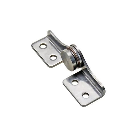 Side view of stainless steel L-shaped damping hinge with mounting plates